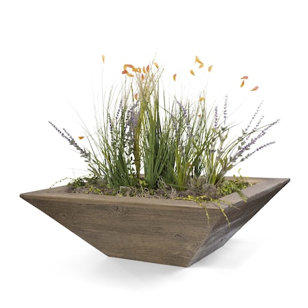 The Outdoor Plus 24 Square Maya Planter Bowl - Wood Grain GFRC Concrete - Ivory - OPT-24SWGPO-IVY